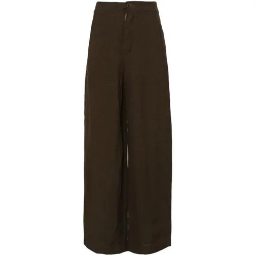 Trousers,Braune Leinenhose mit Reißverschluss - UMA Wang - Modalova