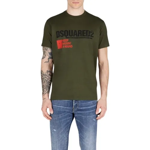 Logo Print Baumwoll T-shirt, Rundhals , Herren, Größe: M - Dsquared2 - Modalova