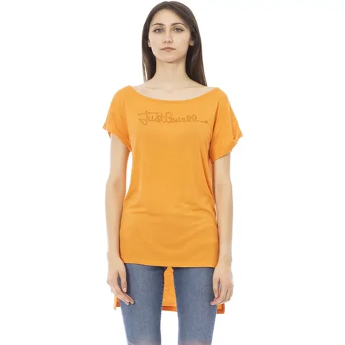 Strandbekleidung T-Shirt Langarm Strass Logo , Damen, Größe: L - Just Cavalli - Modalova