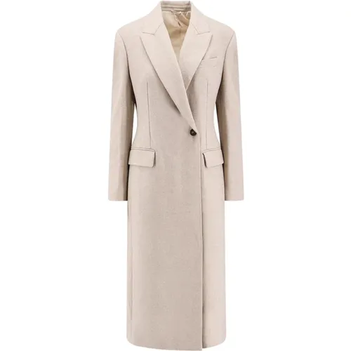 Wool Double-Breasted Peaked Lapel Coat , female, Sizes: XS, M, S, 2XS - BRUNELLO CUCINELLI - Modalova