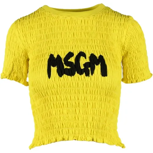 Baumwoll-T-Shirt mit einzigartigem Design , Damen, Größe: L - MSGM - Modalova