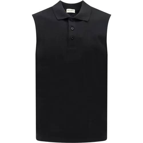 Sleeveless T-Shirt with Collar , male, Sizes: M, L - Saint Laurent - Modalova