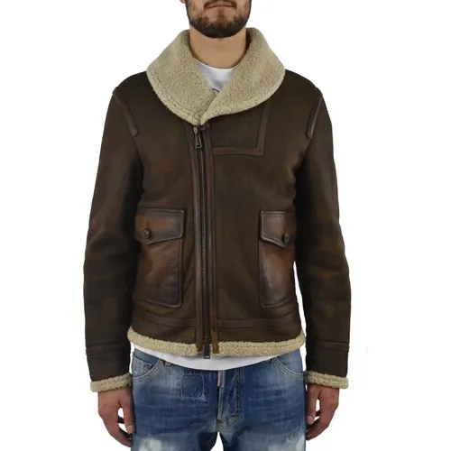 Leather Jacket - Short Double Zipper Style , male, Sizes: L - Dsquared2 - Modalova
