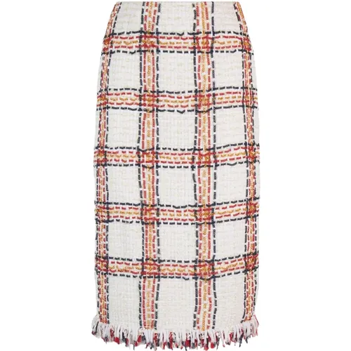 Beige Tweed Fringe Pencil Skirt , female, Sizes: S - Elisabetta Franchi - Modalova