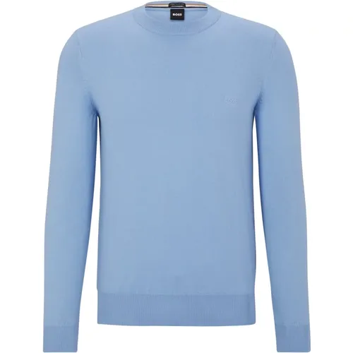 Lyseblå Boss Pacas Pure-Cotton Regular Fit Sweater Genser , male, Sizes: XL - Hugo Boss - Modalova