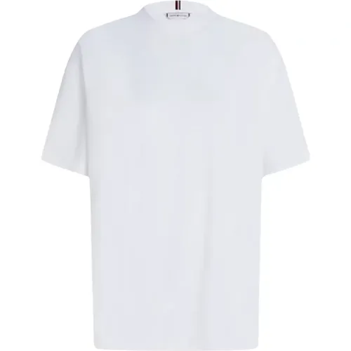 Leichtes Baumwoll-Interlock-Rundhals-T-Shirt , Damen, Größe: S - Tommy Hilfiger - Modalova