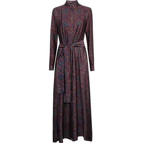 Handbedrucktes Bordeaux Langes Kleid , Damen, Größe: L - Obidi - Modalova