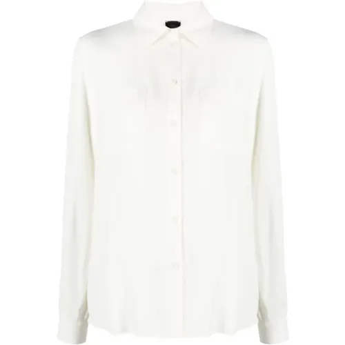 Weißes Seidenmischhemd mit klassischem Kragen , Damen, Größe: S - pinko - Modalova