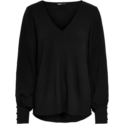 Schwarze Bluse mit V-Ausschnitt - Damen Herbst/Winter , Damen, Größe: S - Only - Modalova
