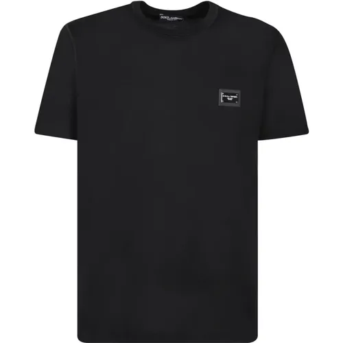 Schwarzes Baumwoll-T-Shirt mit silbernem Logo - Dolce & Gabbana - Modalova
