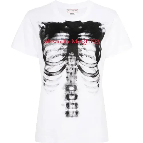 Logo Print Crew Neck Cotton T-shirt , female, Sizes: XS, 2XS, S - alexander mcqueen - Modalova