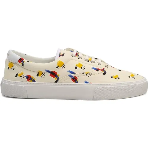 Canvas and Leather Sneakers with Printed Detail , male, Sizes: 7 UK - Saint Laurent - Modalova