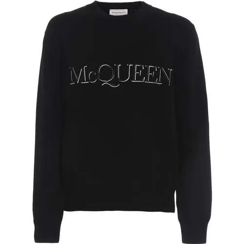 Schwarzer Baumwollpullover mit Logo Relief - alexander mcqueen - Modalova