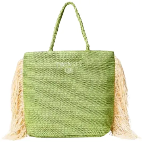 Grüne Fransen Shopper Tasche , Damen, Größe: ONE Size - Twinset - Modalova