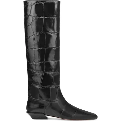 Croco-Embossed Knee-High Riding Boots , female, Sizes: 4 UK, 4 1/2 UK, 5 1/2 UK, 5 UK - Paris Texas - Modalova