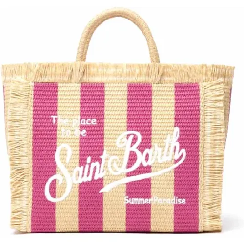 Straw Bag with Striped Print and Exclusive Embroidered Logo , female, Sizes: ONE SIZE - MC2 Saint Barth - Modalova