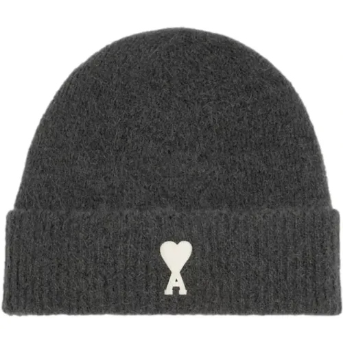 Dunkelgraue Wollmischung Beanie Mütze - Ami Paris - Modalova