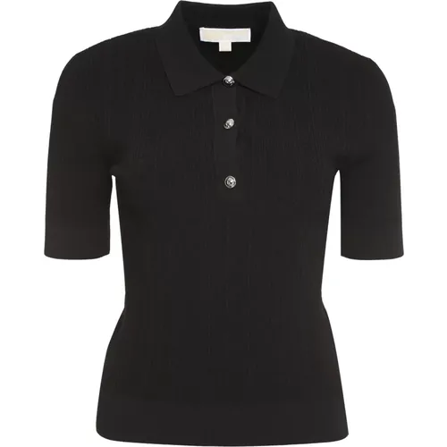 Ribbed Knit Polo Shirt with Silver-Tone Metal Buttons , female, Sizes: XL - Michael Kors - Modalova