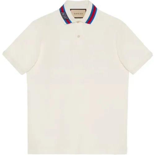 Weiße Baumwoll-Polohemd mit Signature Square G Appliqué , Herren, Größe: M - Gucci - Modalova