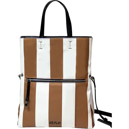 Striped Shopping Bag with Zip Pocket , female, Sizes: ONE SIZE - ICE Play - Modalova