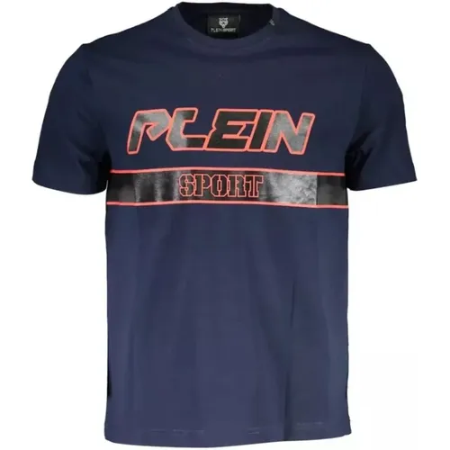 Blau Rundhals T-Shirt mit Druckdetail , Herren, Größe: S - Plein Sport - Modalova