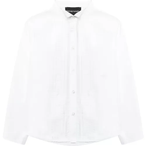 Weißes Baumwollpopeline Hemd mit Vertikalen Streifen - Emporio Armani EA7 - Modalova