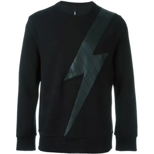 Sweatshirt with Faux Leather Flash , male, Sizes: S - Neil Barrett - Modalova