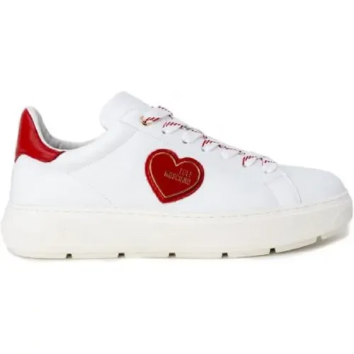 Leather Sneakers with Red Metal Logo , female, Sizes: 8 UK - Love Moschino - Modalova