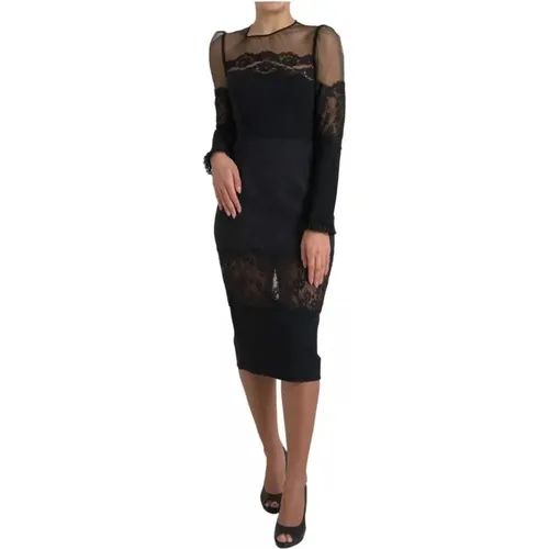 Schwarzes Spitzen Sheath Midi Kleid - Dolce & Gabbana - Modalova