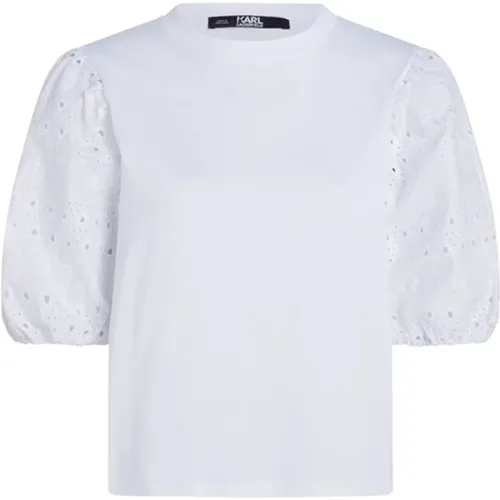 English Embroidery Cotton T-shirt , female, Sizes: M - Karl Lagerfeld - Modalova