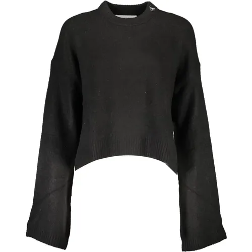 Schwarzer Wollpullover mit Stickerei , Damen, Größe: XL - Calvin Klein - Modalova