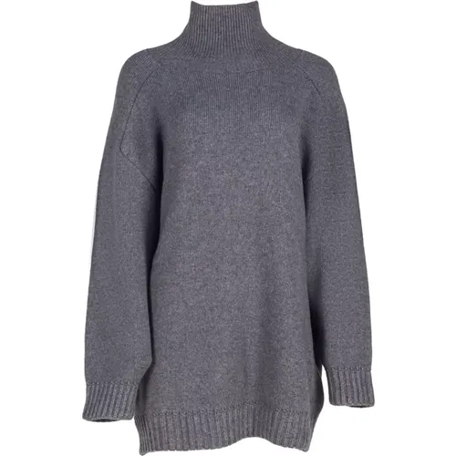 Grauer Boxy Mock Neck Cashmere Pullover - Liviana Conti - Modalova