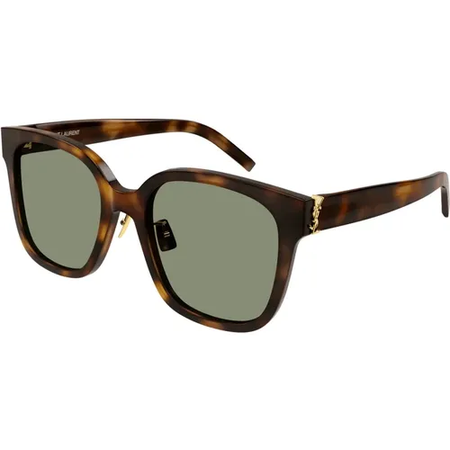 Havana/Green Sonnenbrille SL M105/F , Damen, Größe: 55 MM - Saint Laurent - Modalova