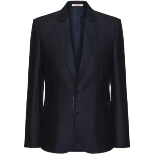 Wool and Silk Jacket with Simple Buttoning and Gummed V Detail , male, Sizes: M, L - Valentino - Modalova