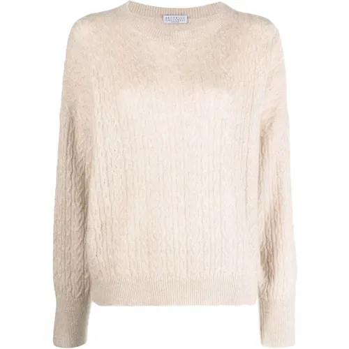 Brown Metallic Cable Knit Sweater , female, Sizes: XS - BRUNELLO CUCINELLI - Modalova