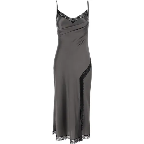 Graues Satin Midi Kleid - alberta ferretti - Modalova