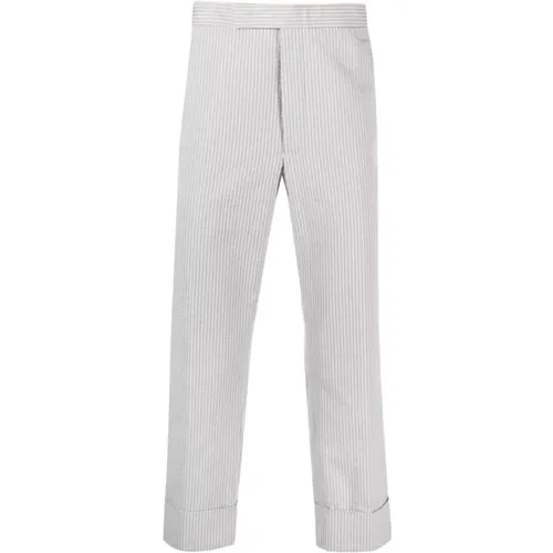 Striped Backstrap Trousers Grey Cotton , male, Sizes: L, M - Thom Browne - Modalova
