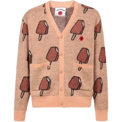 Jacquard-Strickjacke mit Rippenbündchen , Herren, Größe: L - ICECREAM - Modalova