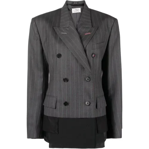 Double-Breasted Grey Outerwear Jacket , female, Sizes: M - Maison Margiela - Modalova