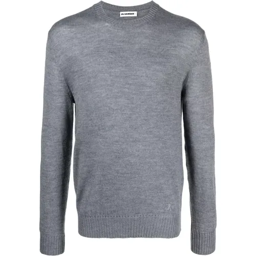 Grauer Wollpullover Rundhalsausschnitt Langarm , Herren, Größe: XL - Jil Sander - Modalova