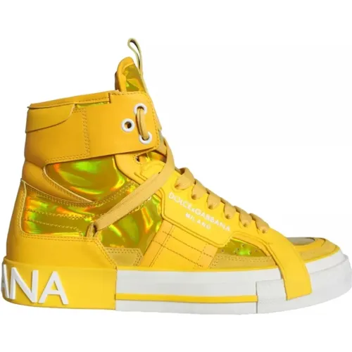 Gelb Weiße Leder High-Top Sneakers - Dolce & Gabbana - Modalova