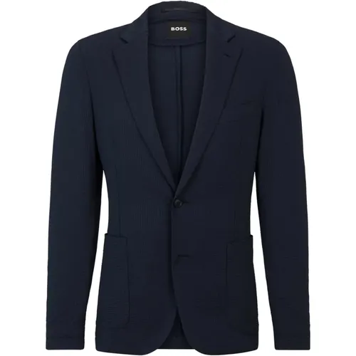 Blaue Seersucker Jacke Slim Fit , Herren, Größe: 3XL - Hugo Boss - Modalova