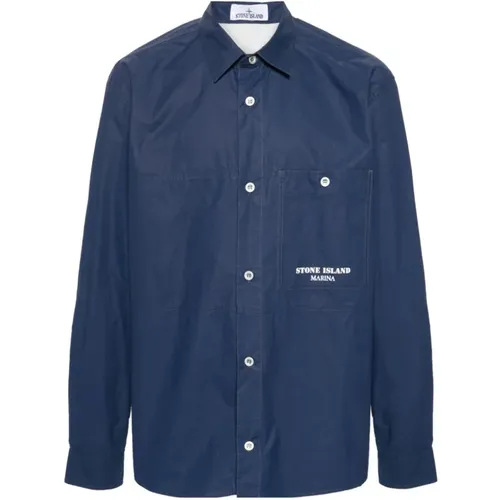 Stripe Detail Shirt Jacket , male, Sizes: L, 2XL, XL - Stone Island - Modalova