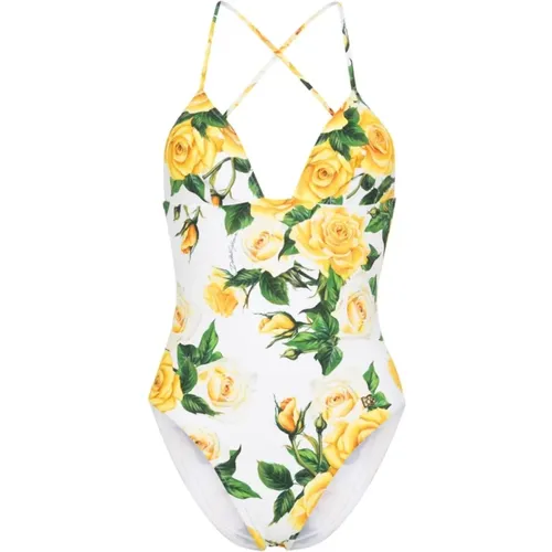 Blumenmuster Dreieck Cup Badeanzug , Damen, Größe: S - Dolce & Gabbana - Modalova