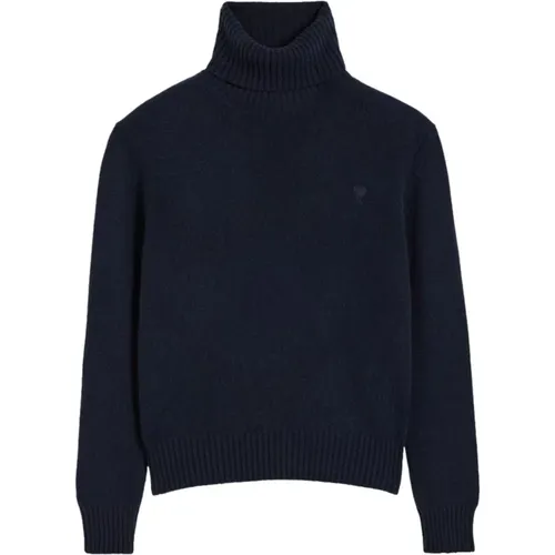 Blauer Strickpullover mit Monogramm , Herren, Größe: L - Ami Paris - Modalova