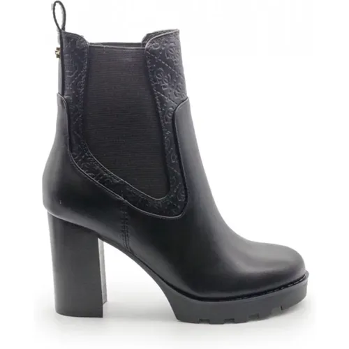 Leather Women Boots with Elastic Bands and Gold Logo , female, Sizes: 8 UK, 5 UK - Guess - Modalova