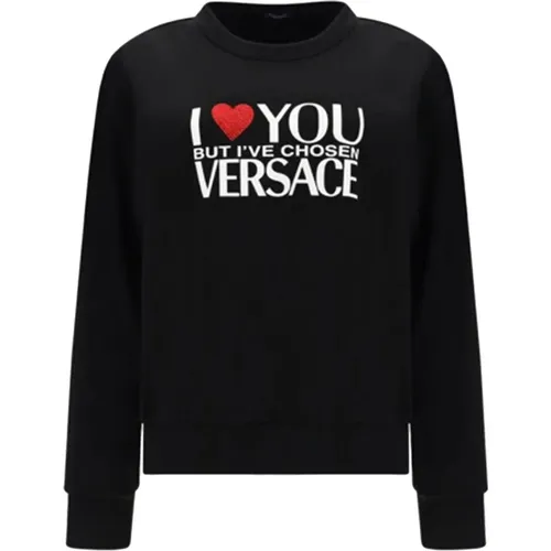 Schwarzer Baumwoll-Logo-Sweatshirt , Damen, Größe: XS - Versace - Modalova