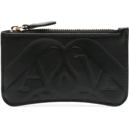 Schwarzes Lederportemonnaie mit Logoaufdruck , Damen, Größe: ONE Size - alexander mcqueen - Modalova