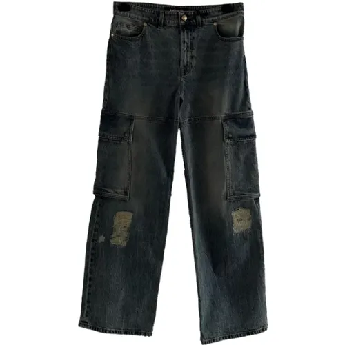 Indigo Denim Loose Cargo Jeans mit Snake Patch , Damen, Größe: W26 - Just Cavalli - Modalova