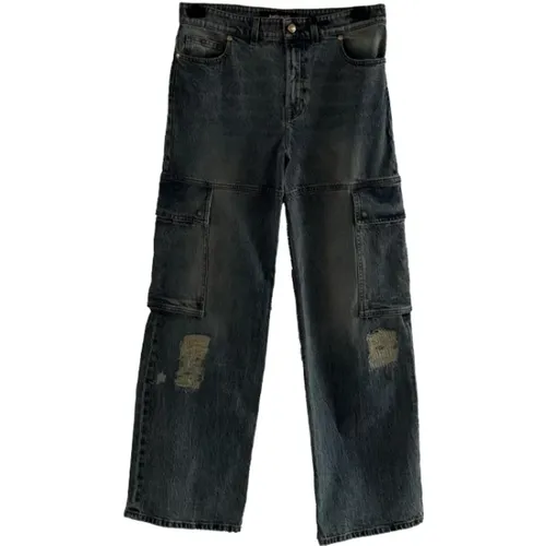 Indigo Denim Loose Cargo Jeans mit Snake Patch , Damen, Größe: W28 - Just Cavalli - Modalova